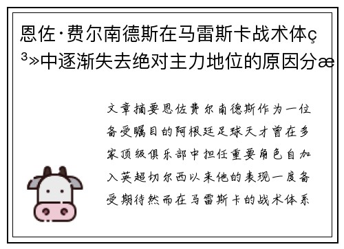 恩佐·费尔南德斯在马雷斯卡战术体系中逐渐失去绝对主力地位的原因分析 恩佐·费尔南德斯在马雷斯卡战术体系中逐渐失去绝对主力地位的原因分析